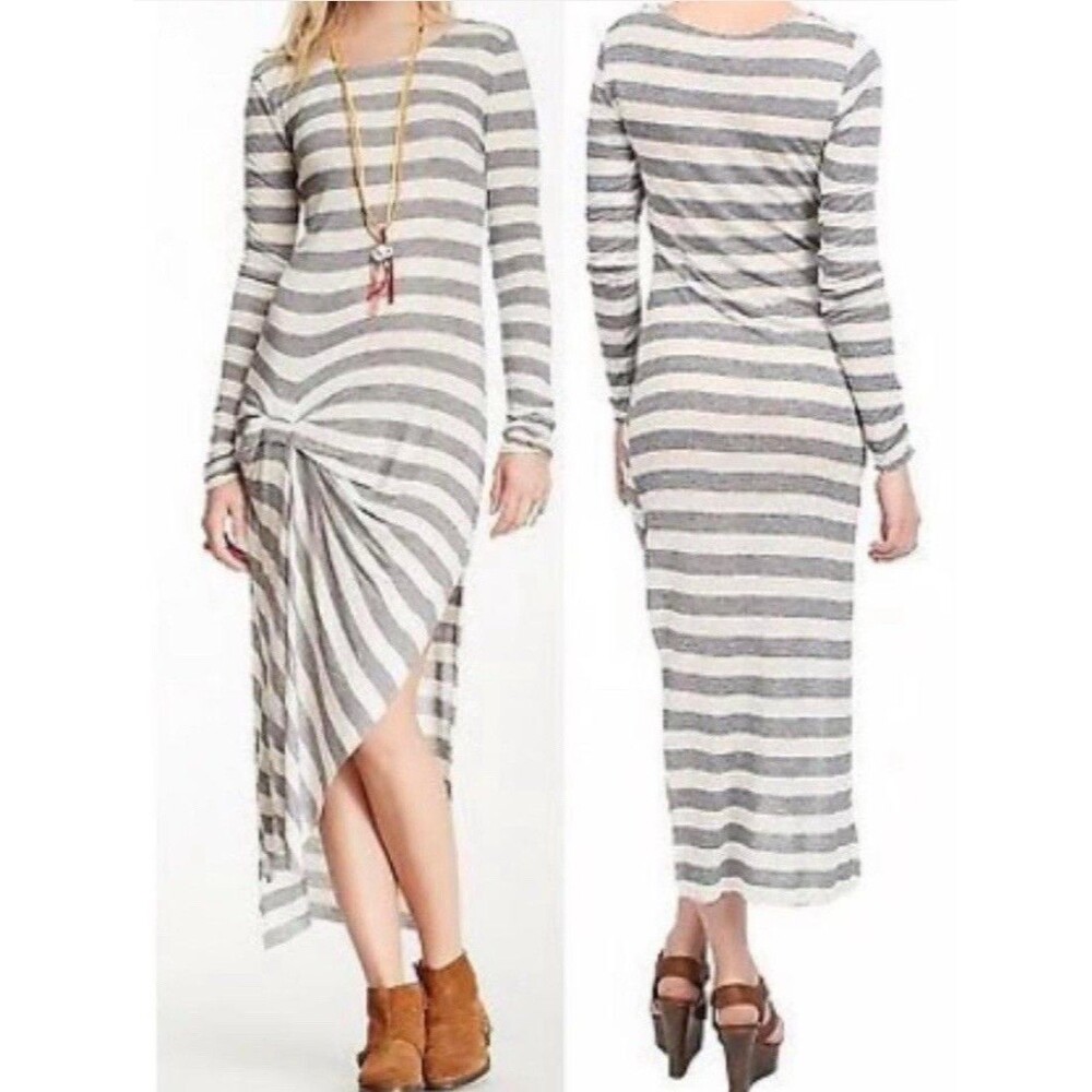 Free People Beach Go Lightly Striped Burnout Long Sleeve Rouched Dress Size XS